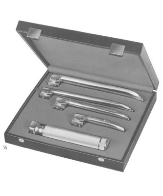 Laryngoscope set, Consists of battery handle ( without battery ) with five miller laryngoscope blades