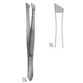 Cilia forceps, serrated, oblique, 9 cm